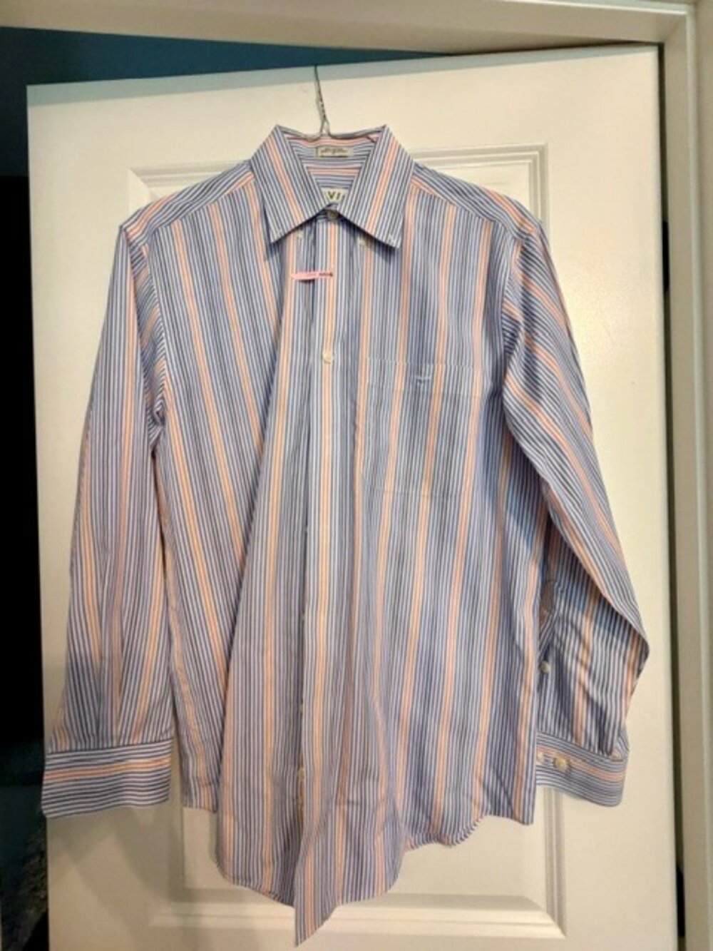 Orvis vertical striped button-down dress shirt in a size medium